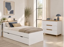 Chambre ALBI blanc et chêne – lit gigogne et commode