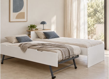 Ausziehbett mit Stauraum 90x200 ALBI - Weiß/Eiche