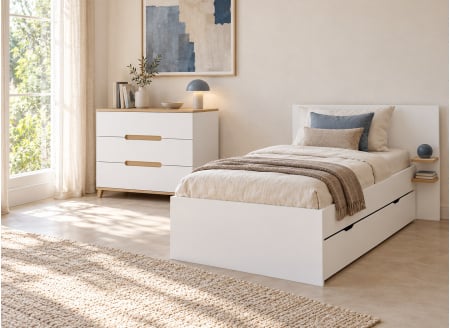 90x200 ALBI Trundle Bed - White/Oak