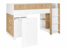 Lit MANLY blanc et chêne – bureau ouvert sur fond blanc