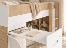 Lit MANLY blanc et chêne – détail du bureau ouvert
