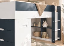 Lit mi-hauteur MANLY bleu – bureau et rangements