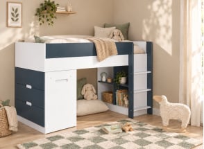 Letto a soppalco con scrivania e cassettiera 90x190 MANLY - Bianco/Blu
