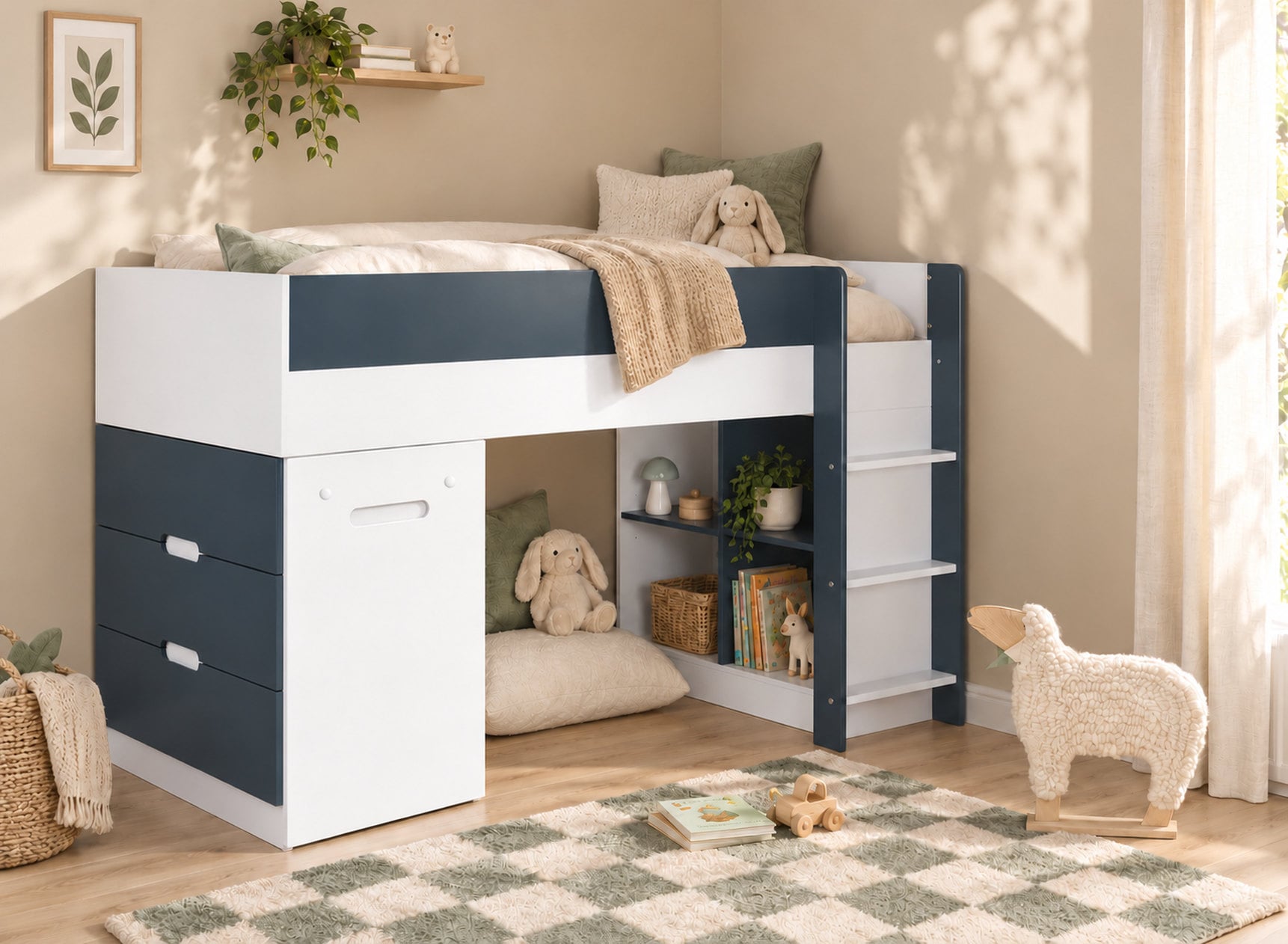 Lit mi-hauteur MANLY bleu – bureau fermé