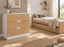 Commode MANLY blanc et chêne – chambre avec lit HECTOR