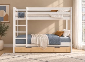 Etagenbett TYPO für 3 Personen 90x200 – Weiß/Kiefer