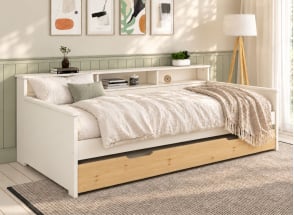 Letto estraibile con contenitori 90x200 OLIVER - Bianco/Pino