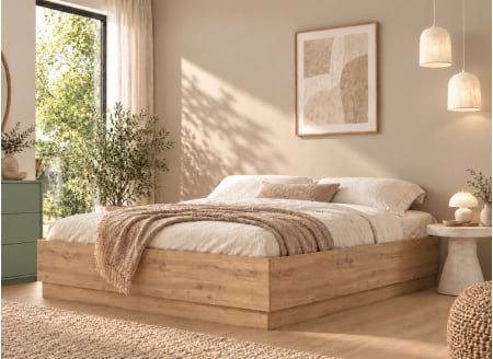 Lit coffre 160x200 KAREL - Chêne Blond - 1