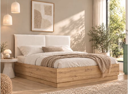 Lit coffre tête de lit 140x190 KAREL Chêne Blond - 1