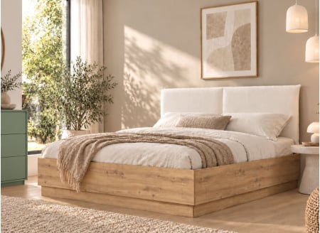 Lit coffre tête de lit 160x200 KAREL Chêne Blond - 1