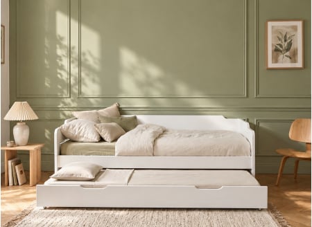 LIVIO Wood Trundle Daybed 90x200 - White