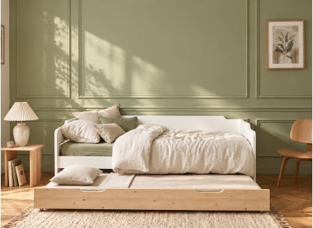 LIVIO 90x200 Trundle Daybed - White/Pine
