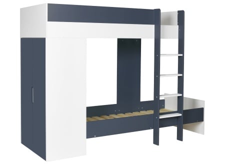 Lit superposé avec armoire MANLY Blanc/Bleu - 2