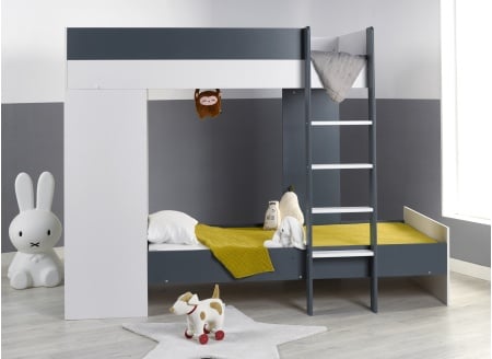 Lit superposé avec armoire MANLY Blanc/Bleu - 1