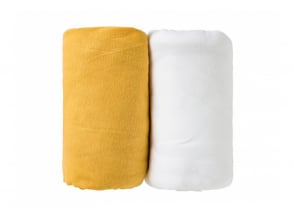 2 Draps housse bébé 60x120cm LEO - Blanc/Moutarde