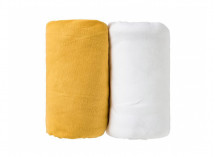 2 Draps housse bébé 60x120cm LEO - Blanc/Moutarde