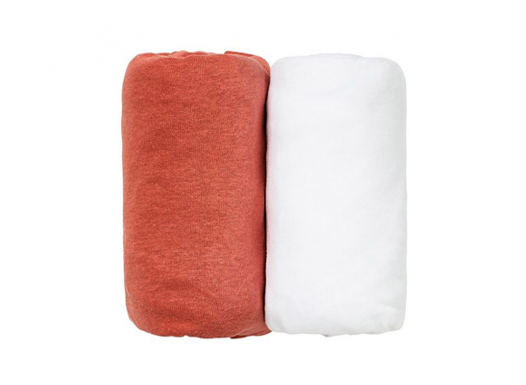2 Draps housse bébé 70x140cm - Blanc/Terracotta