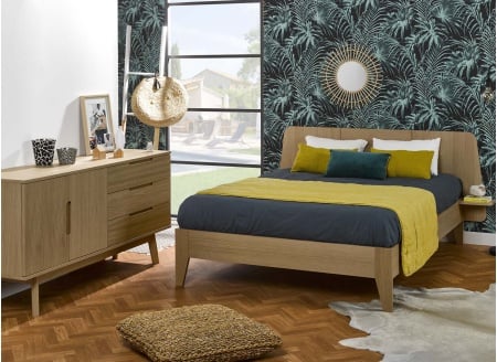 Lit double 140x190 + chevet BALI Chêne naturel - 2