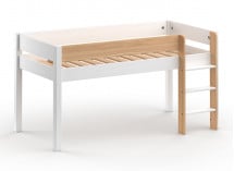 Lit mi-hauteur en pin massif 90x190 HOYA Blanc - 3