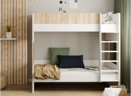 Lit superposé 90x190 BONDI Blanc/Bois - 1
