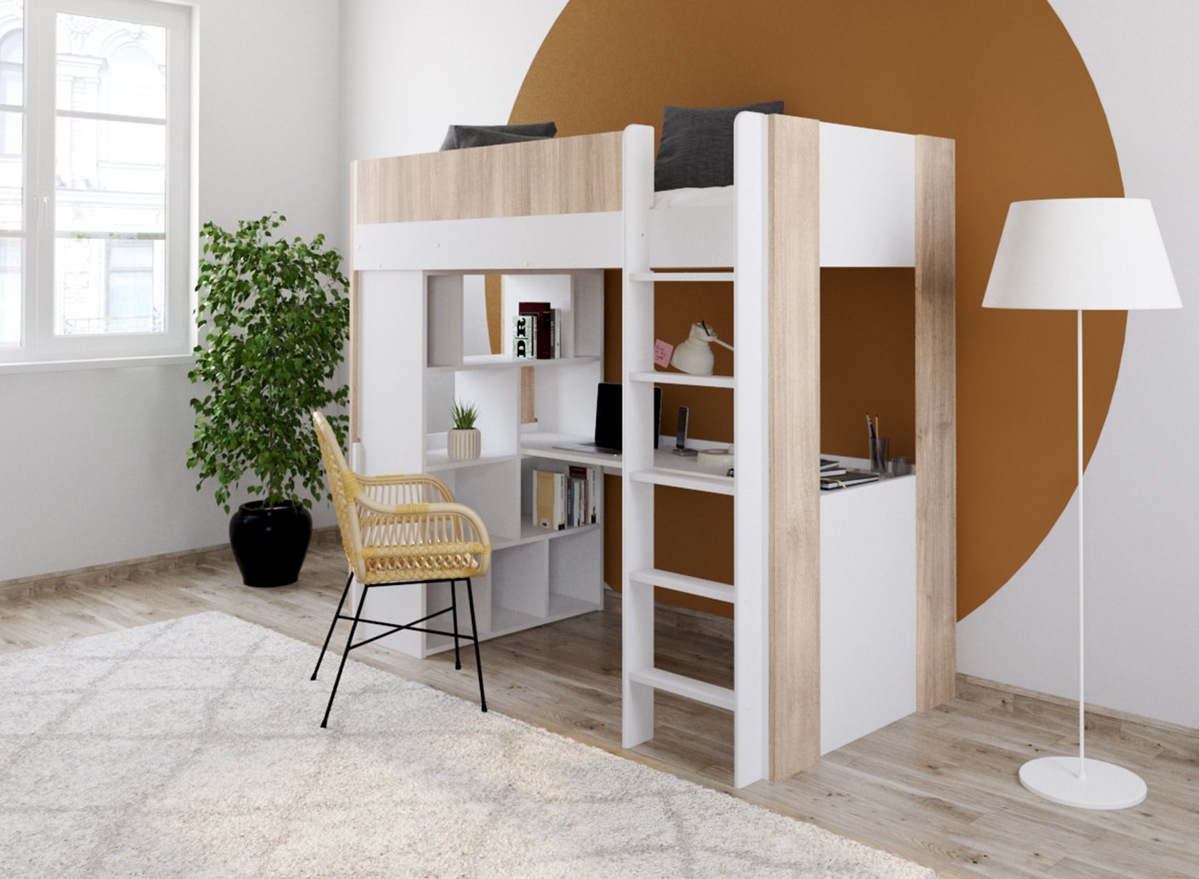 Lit Mezzanine Enfant Avec Bureau Et étagères - 90x200 Cm, Blanc, Rangement Pratique Et échelle Sécurisée - 4