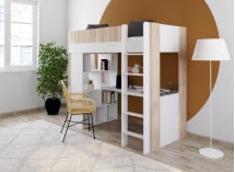Lit mezzanine avec bureau BONDI - Blanc/Bois  - 3