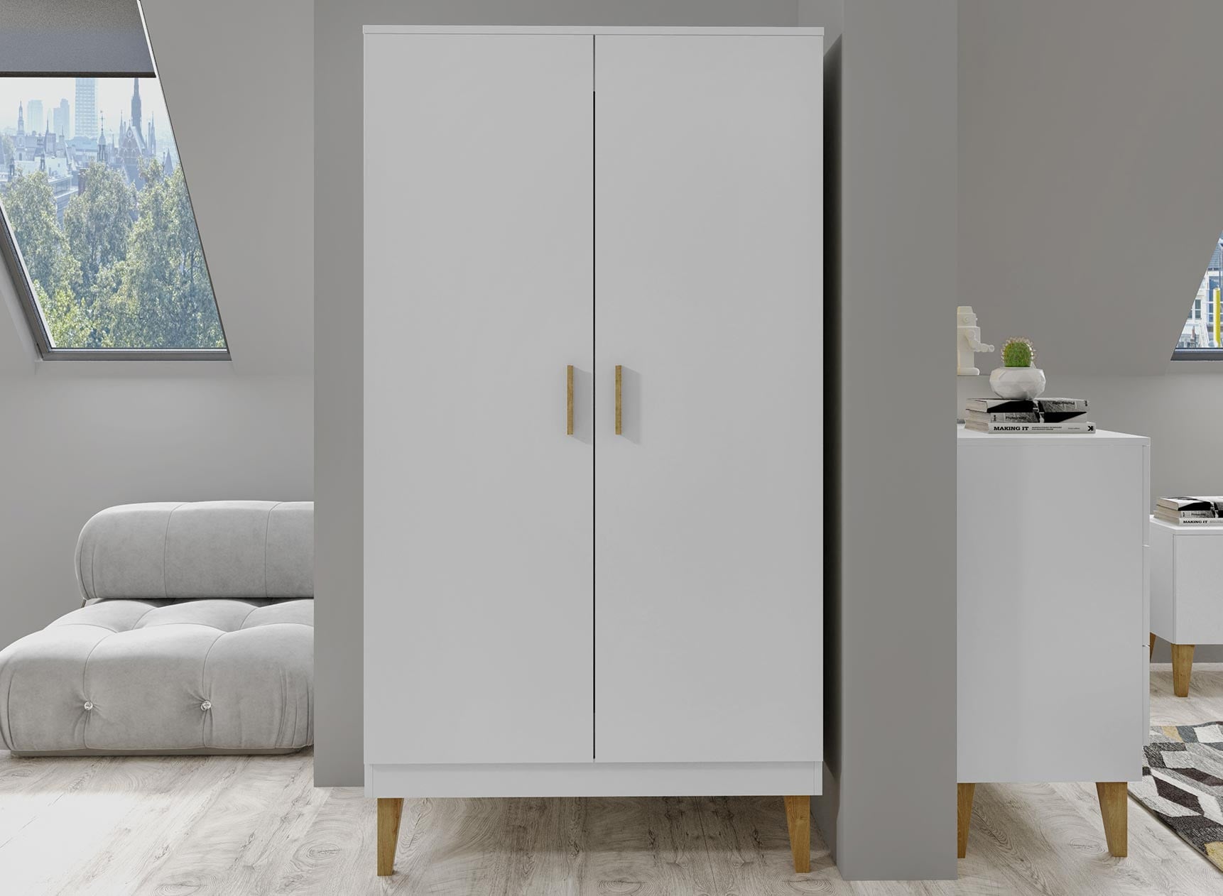 Armoire 2 portes DREAM Blanc/Chêne - 1