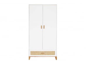 Armario 2 puertas 1 cajón NAMI Rejilla Ratán - Blanco