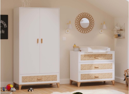 Armoire 2 portes 1 tiroir NAMI Blanc/Cèdre - 2