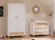 Armoire 2 portes 1 tiroir NAMI Blanc/Cèdre - 2