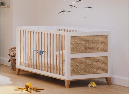 Lit bébé évolutif 70x140 NAMI Blanc/Cèdre - 1