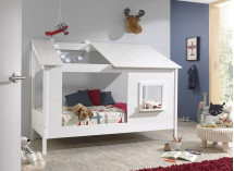 Lit cabane enfant 90x200 fenêtre et toit LYNN Blanc-1