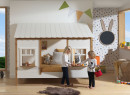 Lit cabane 90x200 2 fenêtres et toit BELLA Blanc/Bois-4