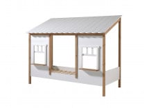 Lit cabane 90x200 2 fenêtres et toit BELLA Blanc/Bois-6