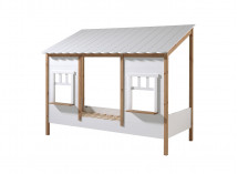 Lit cabane 90x200 2 fenêtres et toit BELLA Blanc/Bois-6