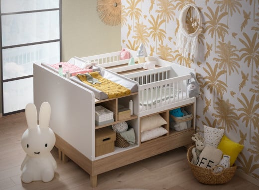 Lit bébé jumeaux évolutif WILLOW Blanc/Chêne  - 1