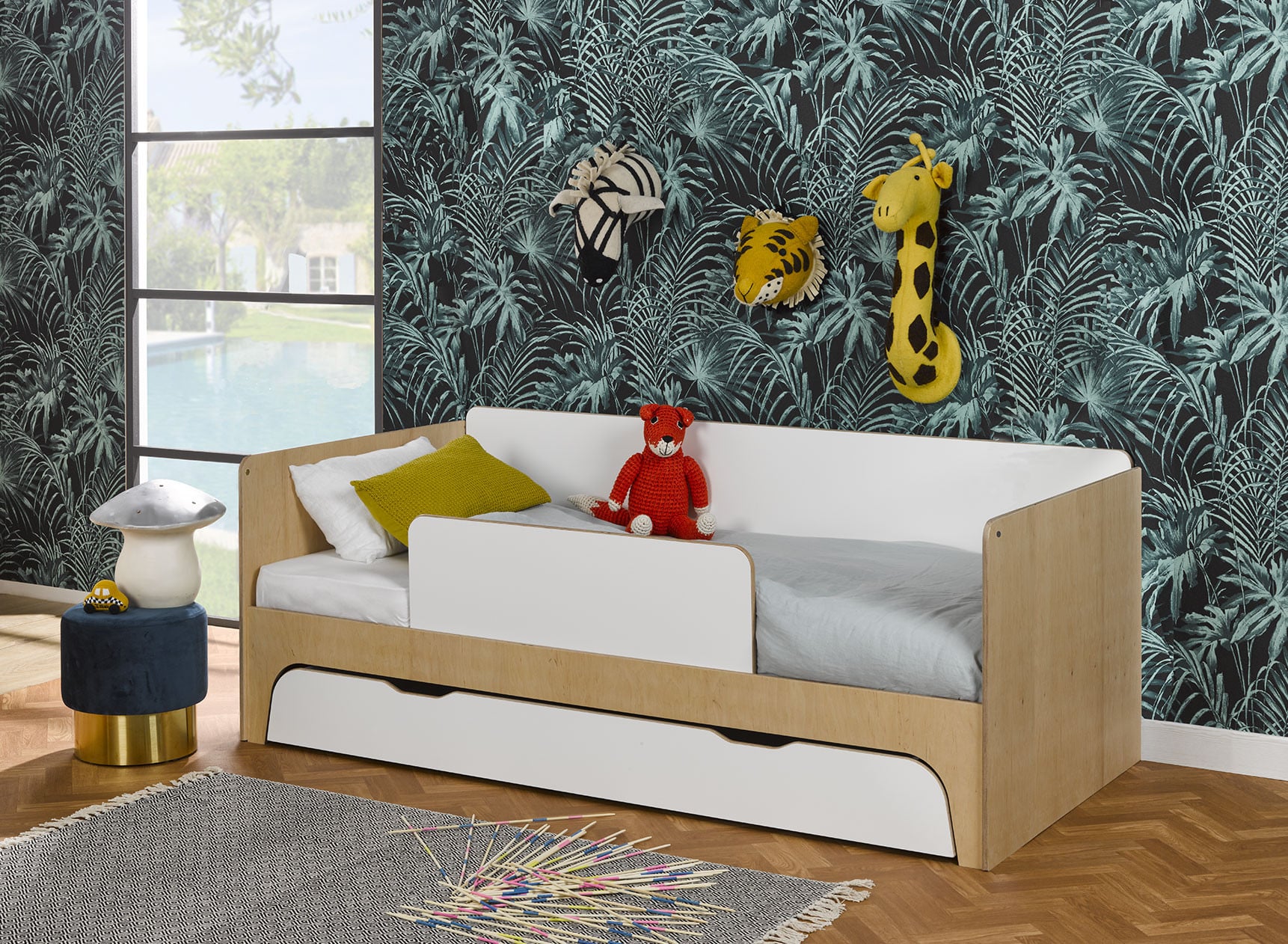 Lit enfant 90x190 SORIA Blanc/Bois - 1