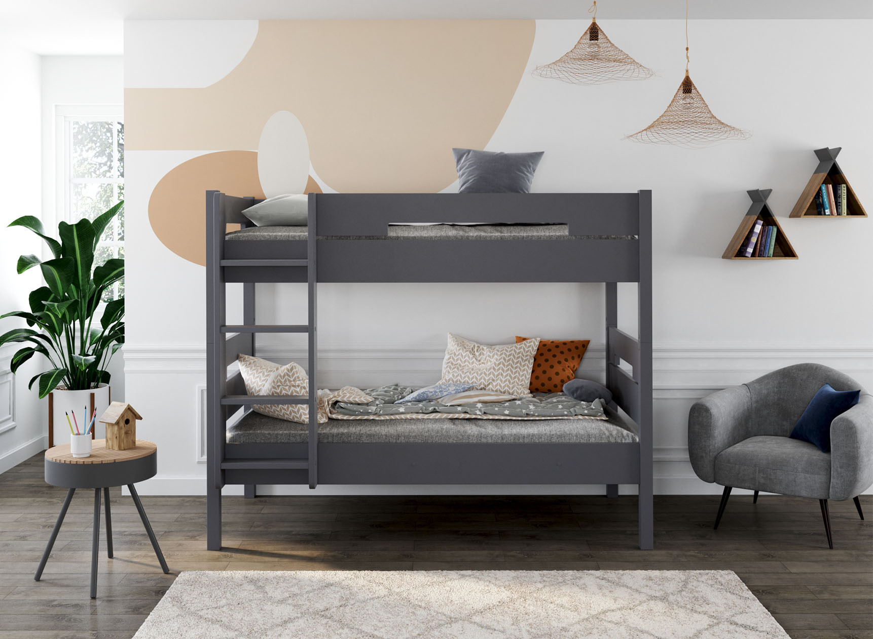 Lit superposé 90x190 ANGEL Ardoise + 2 matelas  - 1