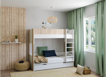 Lit superposé 90x190 BONDI Blanc/Bois - 2