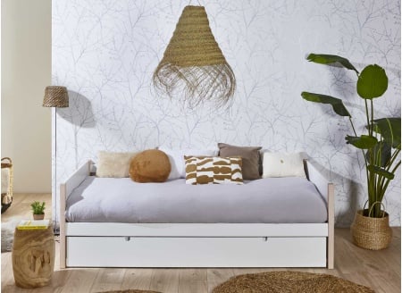 Lit gigogne banquette 90x190 TYKO Blanc/Pin - 2