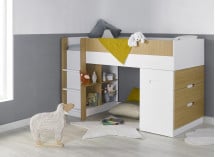 Lit mi-hauteur bureau et commode MANLY Blanc/Chêne - 4