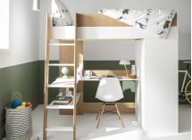 Lit mezzanine bureau et armoire MANLY - Blanc/Chêne - 5