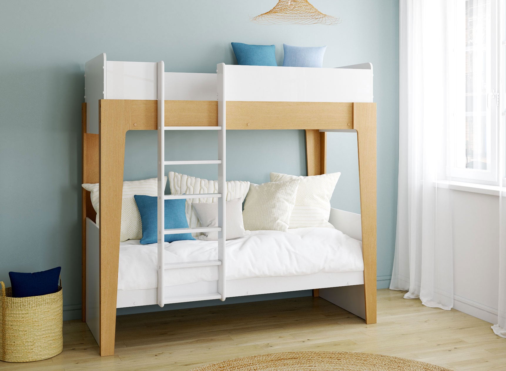 Lit superposé séparable 90x190 NOE Blanc/Chêne - 1