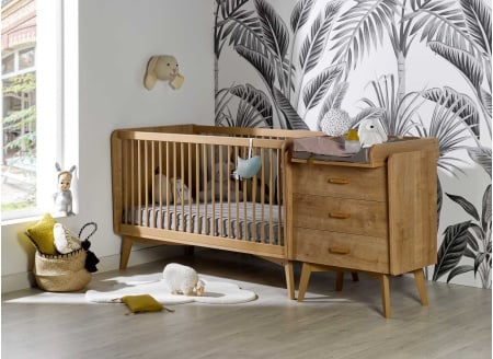 Lit bébé combiné évolutif 70x140 WOOD Chêne Vintage