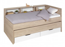 Lit gigogne 90x200 rangement OSLO Bois/Blanc - 7