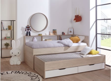 Lit gigogne 90x200 rangement OSLO Bois/Blanc - 2