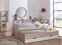 Lit gigogne 90x200 rangement OSLO Bois/Blanc - 2