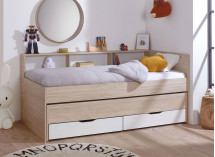 Lit gigogne 90x200 rangement OSLO Bois/Blanc - 1