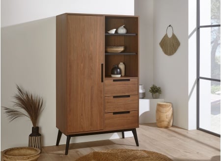 Armoire 1 porte 3 tiroirs VINTAGE Noyer - 1