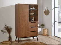 Armoire 1 porte 3 tiroirs VINTAGE Noyer - 1